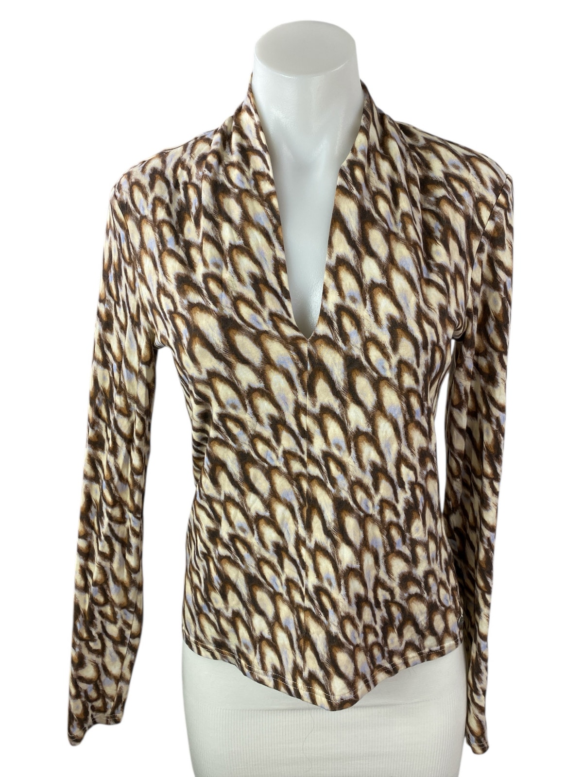 Scotch & Soda Women's Feather Print V Neck Long Sleeve Shirt Blouse Top Size S